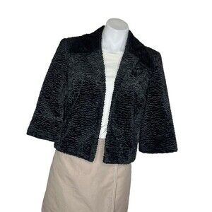 CACHET Black Faux Lamb Fur Jacket Boxy Womens Size Medium VINTAGE 80s